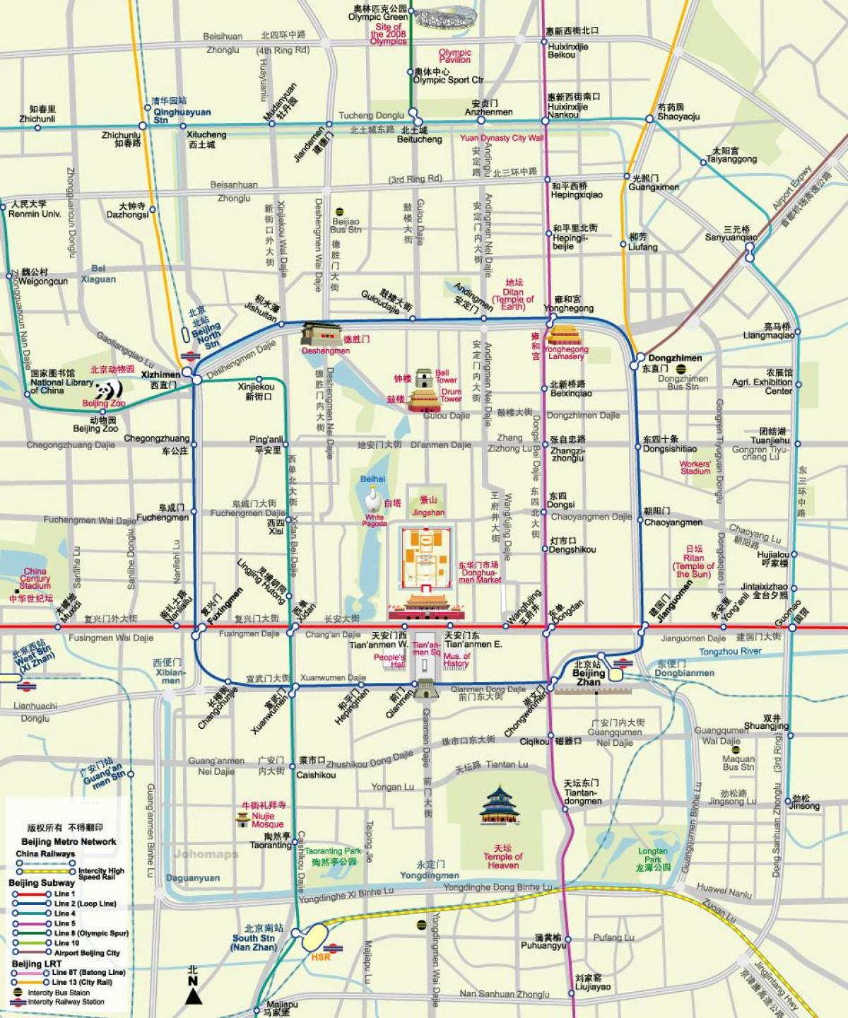 карта Пекина карта метро с достопримечательностями